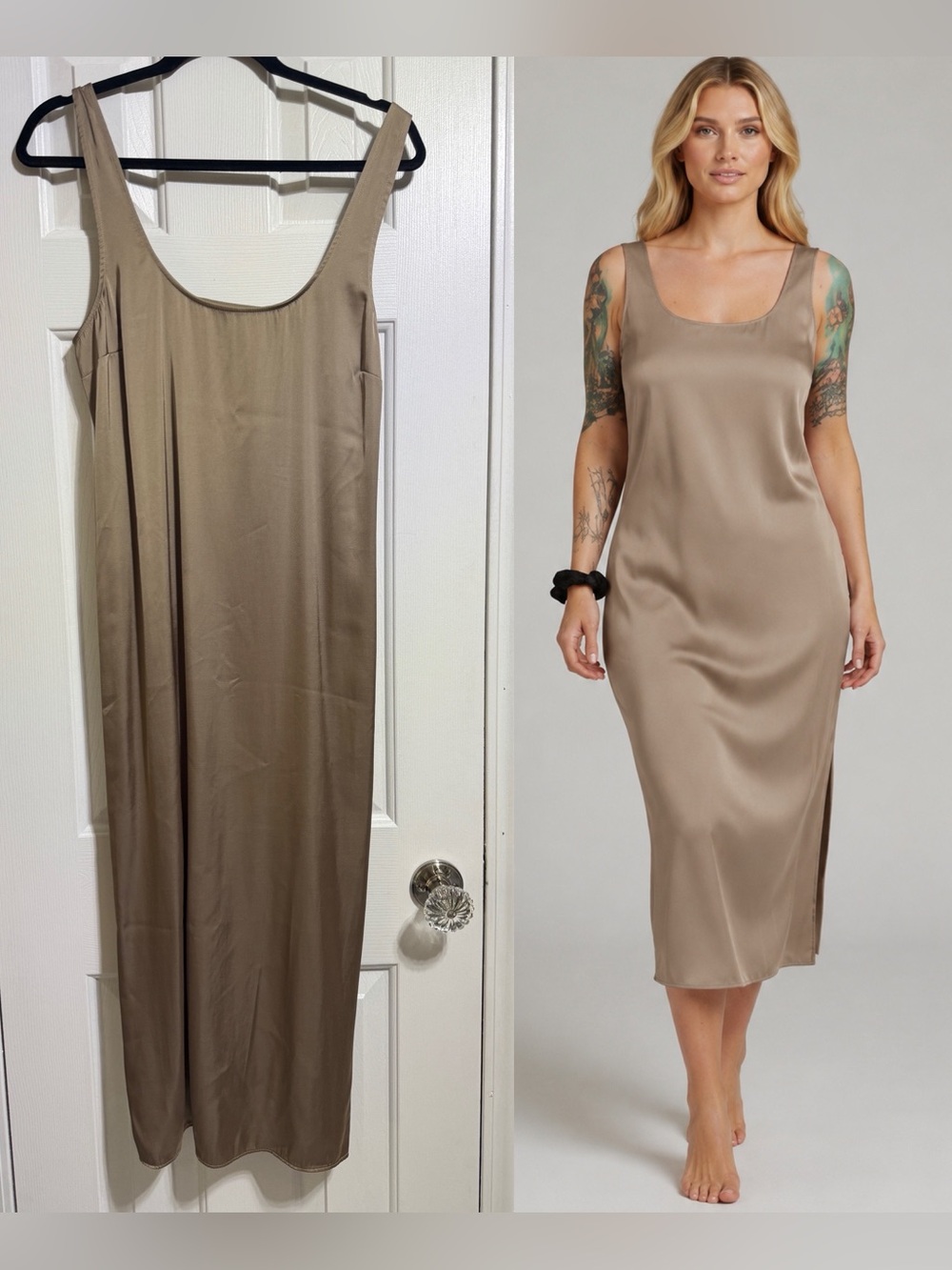 Abercrombie & Fitch taupe tan sexy satin slip midi dress size small